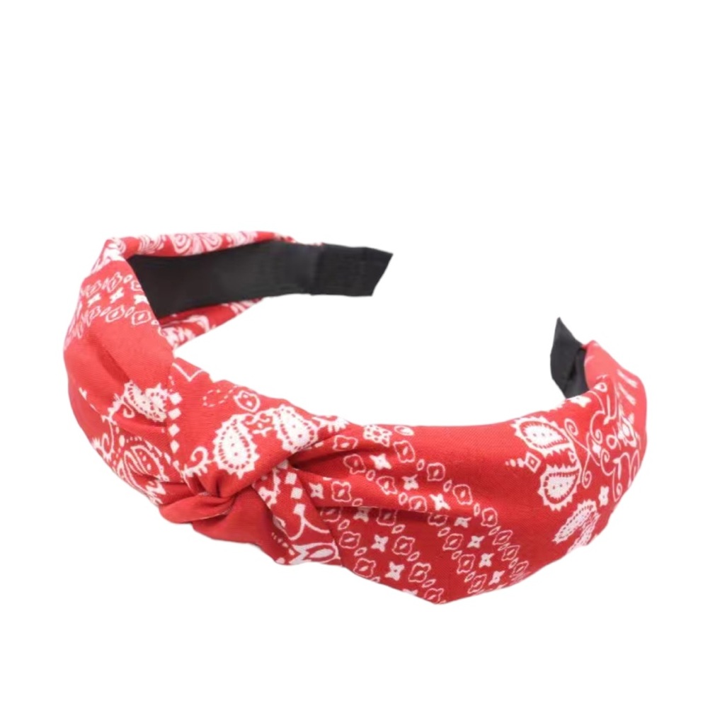 Boho Style Rich Red and White Fabric Knotted Headband